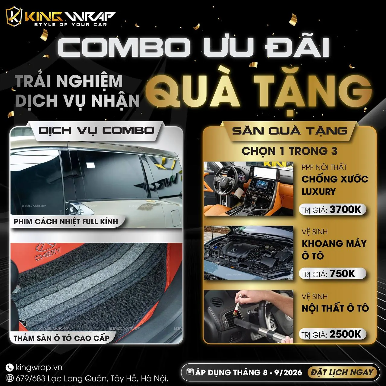 Combo phim cách nhiệt full kính và thảm sàn ô tô cao cấp, tặng PPF nội thất chống xước