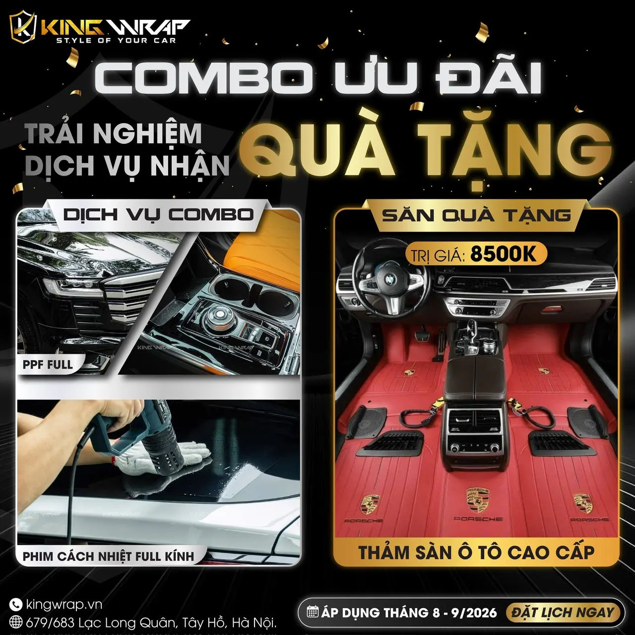 Combo PPF full và phim cách nhiệt full kính, tặng thảm sàn ô tô cao cấp